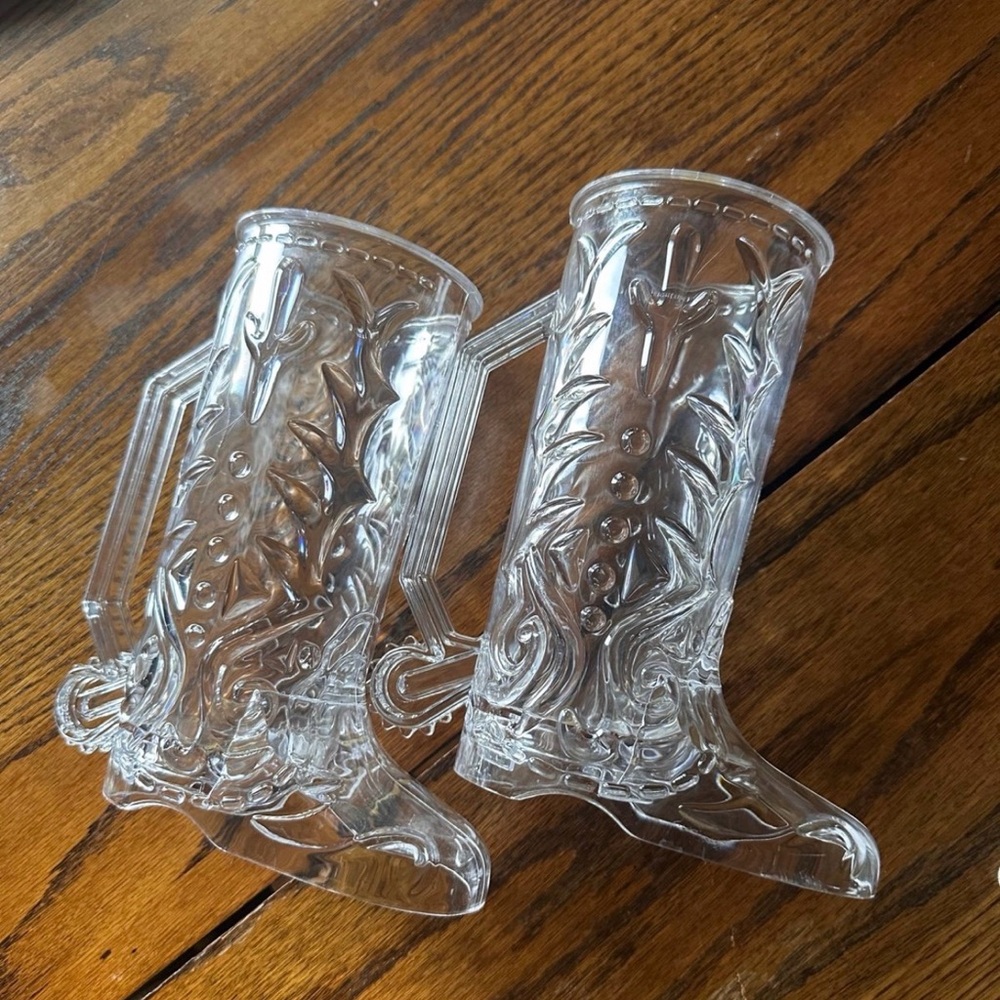 Clear Embossed Cowboy Boot Glasses - Set of 2